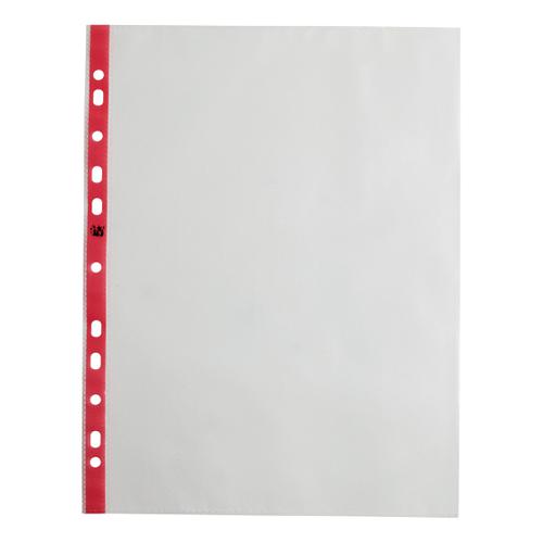 5 Star Office Punched Pocket Polyprop Reinforced Red Strip Top Opening 75 Mic A4 Clear [Pack 25] The OT Group
