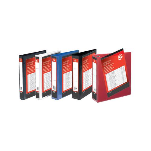 5 Star Office Presentation Ring Binder PP Cover 25mm 2-ring A4 Red [Pack 10]