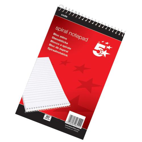 5 Star Office Shorthand Pad Wirebound 60gsm Ruled 200pp A5 Red