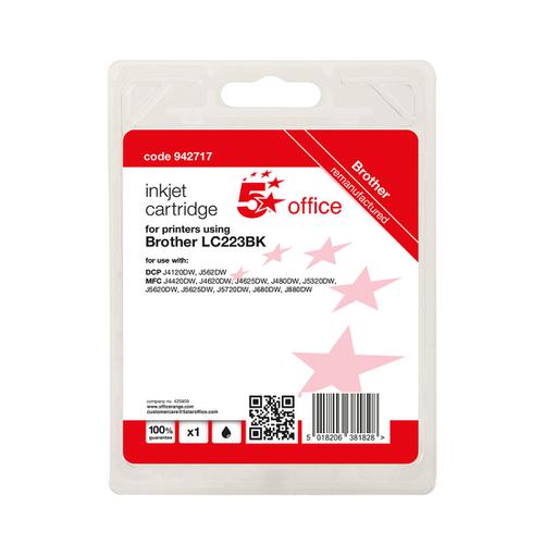 5 Star Office Remanufactured Inkjet Cartridge Page Life Black 550pp [Brother LC223BK Alternative] 942717 Buy online at Office 5Star or contact us Tel 01594 810081 for assistance