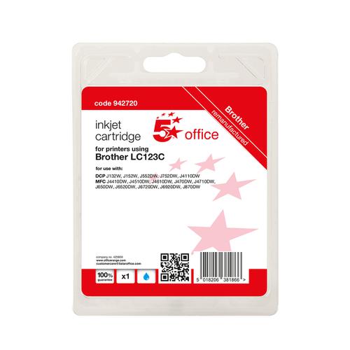 5 Star Office Remanufactured Inkjet Cartridge Page Life Cyan 600pp [Brother LC123C Alternative] Spicers
