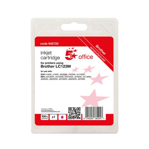 5 Star Office Remanufactured Inkjet Cartridge Page Life Magenta 600pp [Brother LC123M Alternative]
