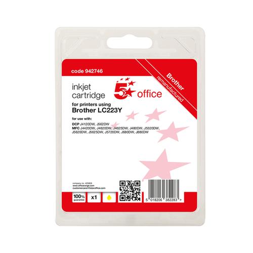 5 Star Office Remanufactured Inkjet Cartridge Page Life Yellow 550pp [Brother LC223Y Alternative]