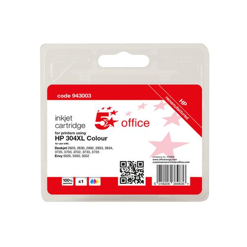 5 Star Office Reman Inkjet Cartridge Page Life Tri-Colour 300pp [HP No.304XL N9K07AE Alternative] Spicers