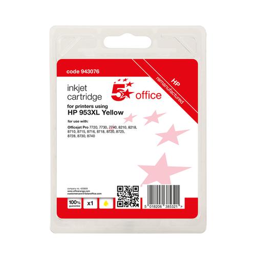 5 Star Office Remanufactured Inkjet Cartridge Page Life Yellow 1600pp [HP No.953XL F6U18AE Alternative] Spicers