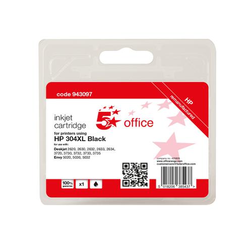 5 Star Office Remanufactured Inkjet Cartridge Page Life Black 300pp [HP No.304XL N9K08AE Alternative] Spicers