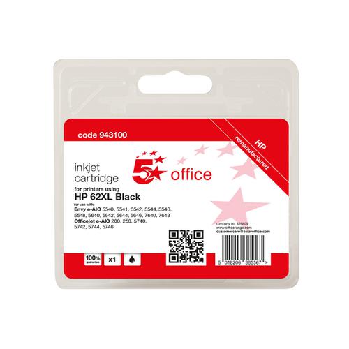 5 Star Office Remanufactured Inkjet Cartridge Page Life Black 600pp [HP No.62XL C2P05AE Alternative] Spicers