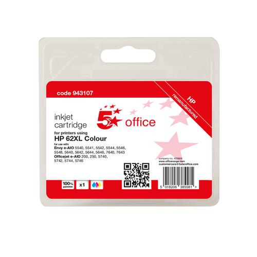 5 Star Office Reman Inkjet Cartridge Page Life Tri-Colour 415pp [HP No.62XL C2P07AE Alternative] Spicers