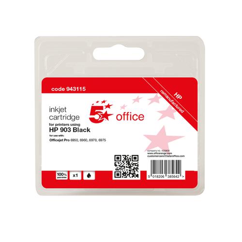5 Star Office Remanufactured Inkjet Cartridge Page Life Black 300pp [HP No.903 T6L99AE Alternative]