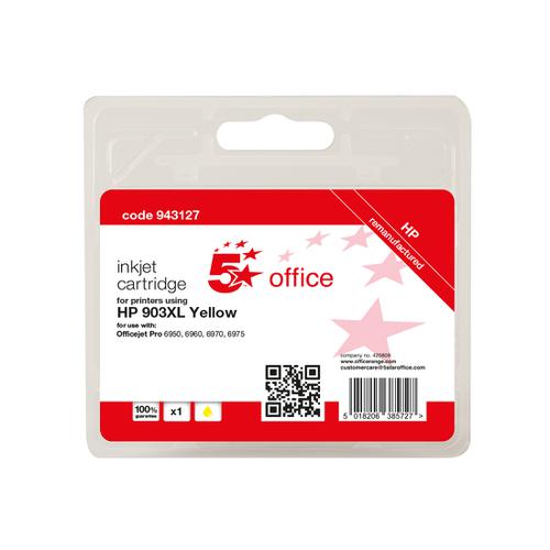 5 Star Office Remanufactured Inkjet Cartridge Page Life Yellow 825pp [HP No.903XL T6M11AE Alternative] 943127 Buy online at Office 5Star or contact us Tel 01594 810081 for assistance