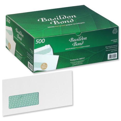 Basildon Bond Envelopes Recycled Wallet P&S Window 120gsm DL White Ref A80117 [Pack 500]