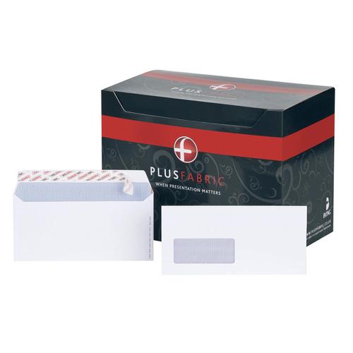 Plus Fabric Envelopes PEFC Wallet Peel & Seal Window 120gsm DL 220x110mm White Ref B22170 [Pack 500]