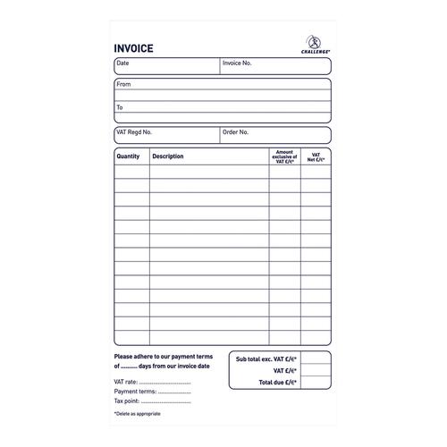 Challenge Duplicate Book Carbonless Invoice Single VAT/Tax 100 Sets 210x130mm Ref 100080412 [Pack 5]