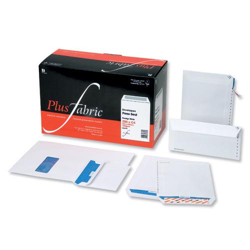 Plus Fabric Envelopes PEFC Wallet Self Seal Window 120gsm DL 220x110mm White Ref C23370 [Pack 250]