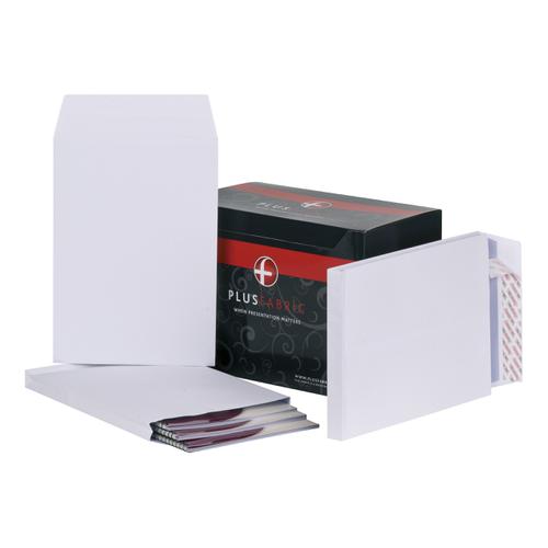 Plus Fabric Envelopes PEFC Peel & Seal Gusset 120gsm C4 324x229x25mm White Ref C26766 [Pack 100]