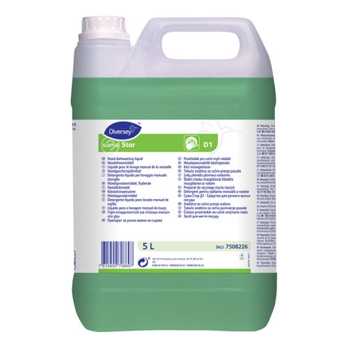 Diversey Suma Star D1 Dishwashing Liquid 2 x 5 Litres DIV7508226 Buy online at Office 5Star or contact us Tel 01594 810081 for assistance