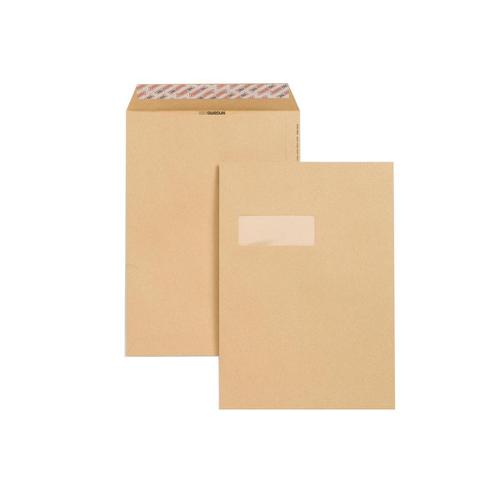 New Guardian Envelopes Pocket Peel & Seal Window 130gsm C4 324x229mm Manilla Ref F24203 [Pack 250]