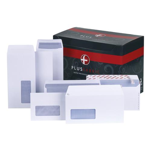 Plus Fabric Envelopes PEFC Wallet Self Seal 120gsm DL 220x110mm White Ref H25470 [Pack 500]