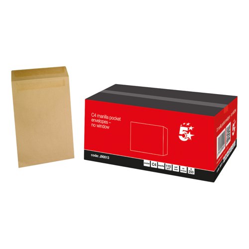 5 Star Office Envelopes FSC Pocket Self Seal 115gsm C4 324x229mm Manilla [Pack 250]