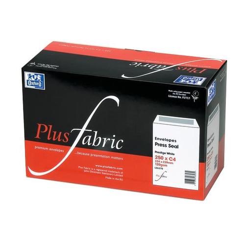 Plus Fabric Envelopes PEFC Pocket Peel & Seal Window 120gsm C4 324x229mm White Ref L23970 [Pack 250] Bong UK Ltd