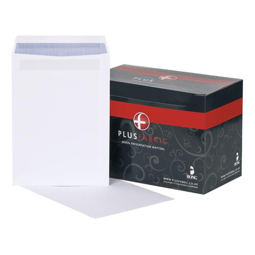 Plus Fabric Envelopes PEFC Pocket Self Seal 120gsm C4 324x229mm White Ref L26370 [Pack 250]