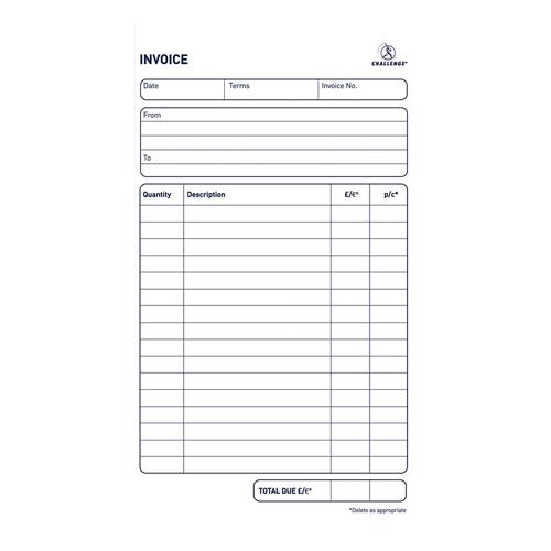 Challenge Duplicate Book Carbonless Invoice without VAT/tax 100 Sets 210x130mm Ref 100080526 [Pack 5] 4076791 Buy online at Office 5Star or contact us Tel 01594 810081 for assistance
