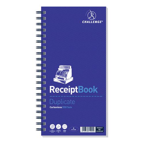 Challenge Duplicate Book Carbonless Receipt Book Wirebound 4 Sets a Page 200 Sets 280x141mm Ref 100080056 4105927 Buy online at Office 5Star or contact us Tel 01594 810081 for assistance