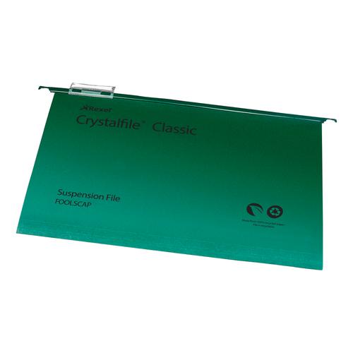 Rexel Crystalfile Classic Suspension File Manilla V-base Foolscap Green Ref 78046 [Pack 50]