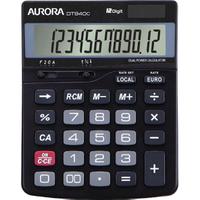 Aurora Semi-desk Calculator 12 Digit 3 Key Memory Battery/Solar Power 115x33x145mm Black Ref DT940C
