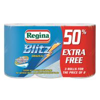 Regina Blitz Kitchen Towel No Smears Recycled Pure Pulp 70 Sheets per Roll White Ref 1105180 [Pack 3]