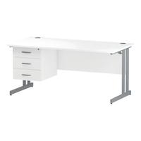 Trexus Rectangular Desk Silver Cantilever Leg 1600x800mm Fixed Pedestal 3 Drawers White Ref I002215