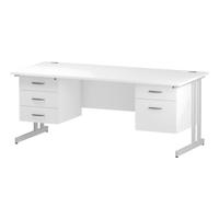 Trexus Rectangular Desk White Cantilever Leg 1800x800mm Double Fixed Ped 2&3 Drawers White Ref I002244
