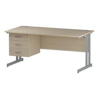 Trexus Rectangular Desk Silver Cantilever Leg 1600x800mm Fixed Pedestal 3 Drawers Maple Ref I002441