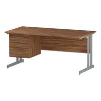 Trexus Rectangular Desk Silver Cantilever Leg 1600x800mm Fixed Pedestal 3 Drawers Walnut Ref I001929