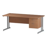Trexus Rectangular Desk Silver Cantilever Leg 1800x800mm Fixed Pedestal 2 Drawers Beech Ref I001691