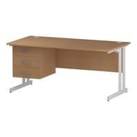 Trexus Rectangular Desk White Cantilever Leg 1600x800mm Fixed Pedestal 3 Drawers Oak Ref I002671