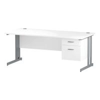 Trexus Rectangular Desk Silver Cantilever Leg 1800x800mm Fixed Pedestal 2 Drawers White Ref I002208