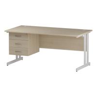Trexus Rectangular Desk White Cantilever Leg 1600x800mm Fixed Pedestal 3 Drawers Maple Ref I002445