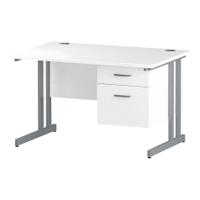 Trexus Rectangular Desk Silver Cantilever Leg 1200x800mm Fixed Pedestal 2 Drawers White Ref I002205