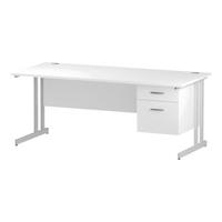 Trexus Rectangular Desk White Cantilever Leg 1800x800mm Fixed Pedestal 2 Drawers White Ref I002212