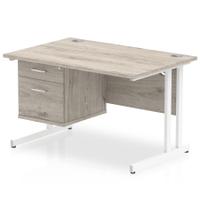 Trexus Rectangular Desk White Cantilever Leg 1200x800mm Fixed Ped 2 Drawers Grey Oak Ref I003446