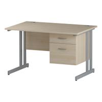 Trexus Rectangular Desk Silver Cantilever Leg 1200x800mm Fixed Pedestal 2 Drawers Maple Ref I002431