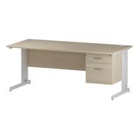 Trexus Rectangular Desk White Cantilever Leg 1800x800mm Fixed Pedestal 2 Drawers Maple Ref I002438