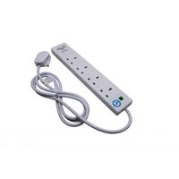 SMJ Extension Lead 2-metre 4 Sockets 2 USB Charging Points Power Surge Indicator W170xD50xH405mm White