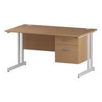 Trexus Rectangular Desk White Cantilever Leg 1200x800mm Fixed Pedestal 2 Drawers Oak Ref I002661