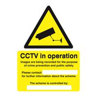 Stewart Superior Caution CCTV Cameras in Operation Sign W150xH200mm Self-adhesive Vinyl Ref WO143SAV