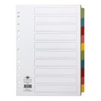 Concord Subject Dividers 10-Part Recycled Card Multipunched Multicolour-Tabs 150gsm A4 White Ref 48199