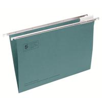 5 Star Office Suspension File with Tabs and Inserts Manilla 15mm V-base 180gsm Foolscap Green [Pack 50]