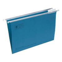 5 Star Office Suspension File with Tabs and Inserts Manilla 15mm V-base 180gsm Foolscap Blue [Pack 50]
