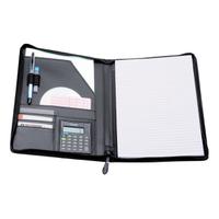 5 Star Elite Zipped Conference Folder with Calculator Leather Look A4 Black